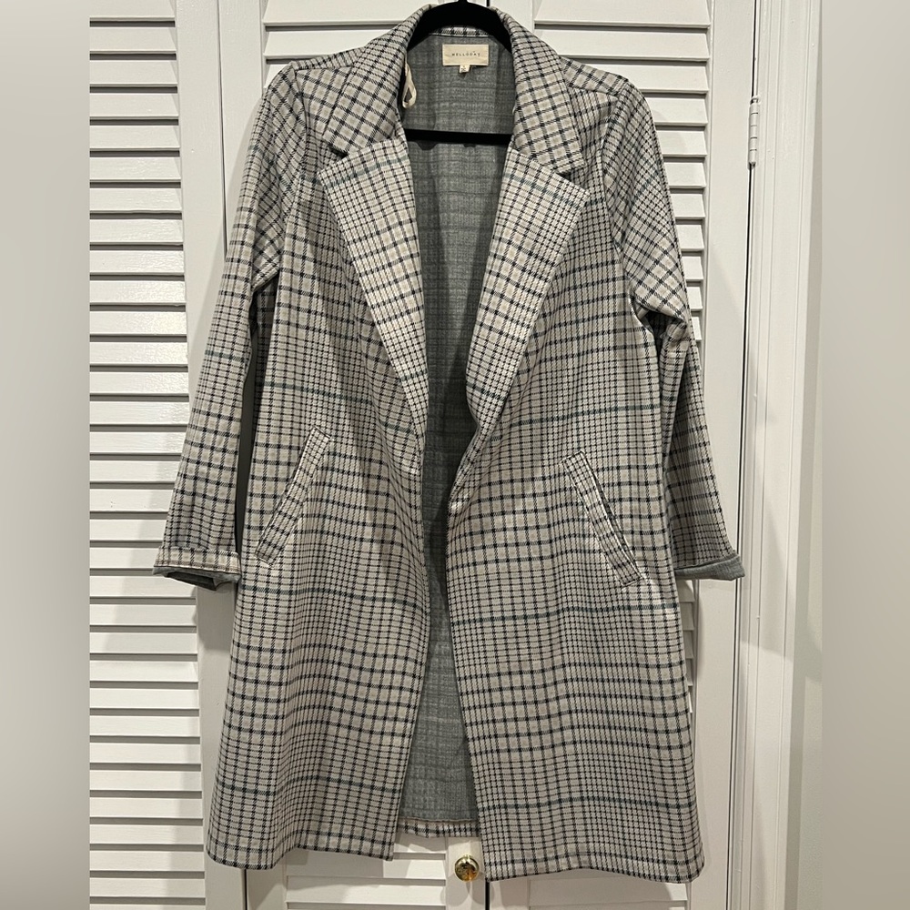 Melloday Long Blazer Womens Large Blue Grey